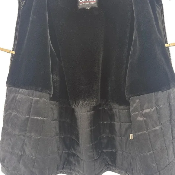 Wilsons Leather Womens Black Jacket‎ Faux Fur Collar Lining Belted Trench Coat M - Picture 12 of 12